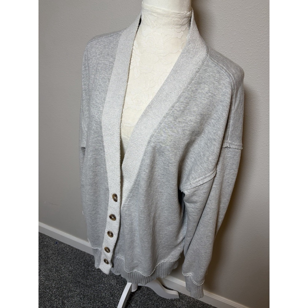 Aerie Boyfriend Button-Up Sweatshirt Cardigan~L~ Heather Gray Relaxed Loungewear - Picture 6 of 15